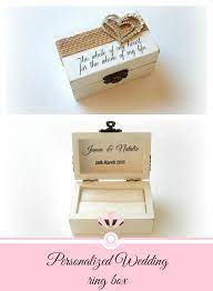 Personalize Your Wedding Ring Box With A Love Message Your Names And Wedding Date Visi Ring Box Wedding Diy Personalised Wedding Ring Boxes Wedding Ring Box