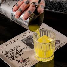 Harvey Wall Banger Galliano,Vodka,OJ,LemonLime Oleo,Saffron,Blanched  Absinth We'll be pouring these bangers until 2am. #alleycatlounge  #savannahgeorgia