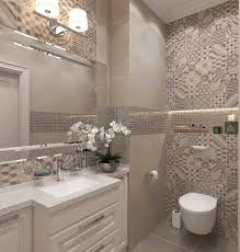 Aussergewohnliche Fliesen Mit Steppmuster Hinter Der Toilette Und Waschbecken Spiegel Schaffen Ein Dezentes Elegantes Und Optisch Interessantes Muster In Diesem Schonen Badezimmer Ideen Fur Baby Zimmer