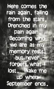 Summer Has Come And Past The Innocent Can Never Last Wake Me Up When September Ends Green Day Lyrics Green Day Lyrics
