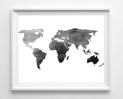 Artwork Black And White Wall Art Printable Watercolor World Map Print Printable Black White Wall Art Etsy Water Color World Map World Map Art Black And White Wall Art