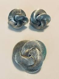 Rare Vintage Beau Sterling Silver Knot Brooch With Matching Earrings Set  Earrings