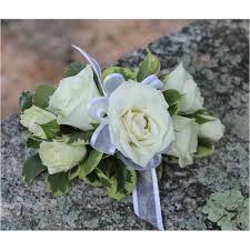 White Spray Rose Wrist Corsage Bourne Florist Bourne Ma 02532
