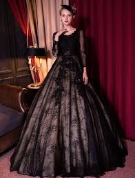 Black Wedding Dress Princess Lace Backless Quinceanera Dress Long Sleeve Illusion Beaded Bridal Gown With Train Black Lace Wedding Dress Lace Princess Wedding Dresses Black Lace Wedding