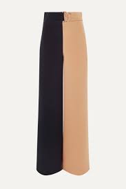 Tanming women's fashion high waist cropped wide leg pants trousers. Navy Belted Two Tone Silk Crepe Wide Leg Pants Cushnie Net A Porter