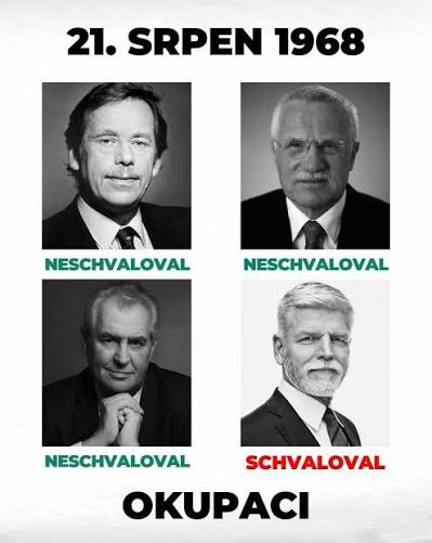 Dnes je 21. srpna a připomínáme si výročí roku 1968. Tito čtyři muži byli či jsou prezident ČR. Každý z nich se v příběhu okupace od roku 1968 do roku 1990 nějak