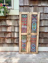 Handmade Ceramic Tile And Mosaic Framed By Repurposed Vintage Indian Teak Shutter Set Ready To Ship Ready To Hang Horizontal Or Vertical Handmade Ceramic Tiles Handmade Ceramics Mosaic Wall Art