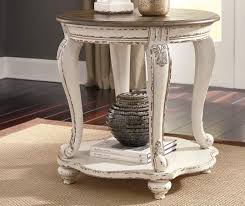 Signature Design By Ashley Realyn White Brown Two Tone Round End Table Big Lots In 2020 Distressed End Tables Farmhouse End Tables End Tables