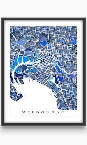 Melbourne Print And Melbourne Poster For Blue Geometric Etsy Map Art Print Map Art Melbourne Map