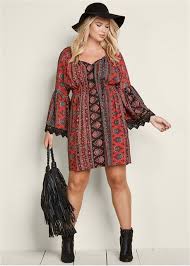Front View Boho Print Dress Boho Fashion Boho Print Dress Plus Size Bohemian Dresses