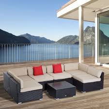 Outsunny 7 Piece Wicker Sofa Set Outdoor Rattan Patio Sectional Furniture With Cushion Free Assembly Cushioned Table And Chairs Easy Hardware Aosom Com Sectional Patio Furniture Outdoor Sofa Sets Garden Sofa Set