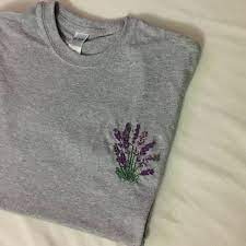 Embroidered Lavender Flower Shirts Grey Lavender Hand Playera Bordada Playeras Bordado