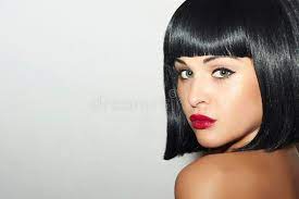 To find a great lipstick color that won't clash with your hair, look to your complexion rather than the top of your head. Beautiful Brunette Girl Healthy Black Hair Bob Haircut Red Lips Beauty Woman Photos Free Royalty Free Stock Photos From Dreamstime