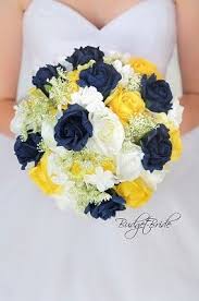 Navy Blue And Yellow Wedding Flower Brides Bouquet Bridal Bouquet Blue Yellow Wedding Theme Yellow Rose Wedding