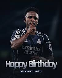 Happy Birthday @vinijr , Our no.7 turns 26 today. BAILA VINI BAILA VINI 💥 #vinijr #vinicius #realmadrid #brazil #bylosblancos