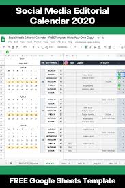 Social Media Editorial Calendar 2020 Free Google Sheets Template In 2020 Editorial Calendar Editorial Calendar Template Google Sheets