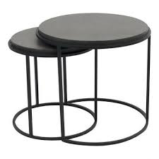 Easily enhance your decor while gaining aeasily enhance your decor while gaining a practical storage solution with the nesting metal and wood accent table set by lavish home. 19 7 W Set Of 2 Nesting Tables Smooth Black Lavastone Tabletop Round Iron Base Ebay