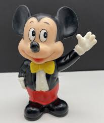 Vintage Mickey Mouse Hard Plastic Figurine Bank With Moveable Arm 6 in.