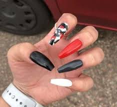 Black And Red Acrylic Nails Ideas 42 Trendy Fails Art Red And Black Polish Red And White Nails Camo Nails Camo Acrylic Nails