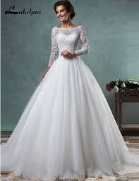 Amelia Sposa A Line Lace Wedding Dresses O Neck 3 4 Sleeve Tulle Pluni Roycebridal Offici Wedding Dresses Backless Lace Wedding Dress Ball Gown Wedding Dress