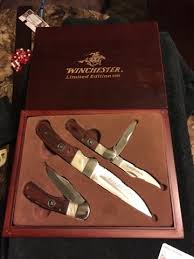 5 ¾ open and 3 3/8 closed. Winchester Limited Edition 2008 Matching Three Wood Handled Knives In Wood Box Knife Auction And Collectible Auction Featuring Knives From Old Timers Buck Winchester German Nazi Also With Watches Badges And