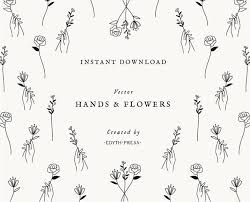 Hand Flower Illustration Floral Rose Clipart Vector Botanical Etsy Hand Flowers Flower Illustration Floral Illustrations
