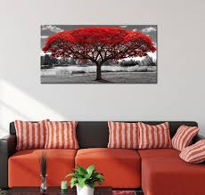 Black And White Wall Art Large Canvas Print Picture Red Tree Landscape Decoration Modern F Black And White Wall Art Artwork For Living Room Large Canvas Prints