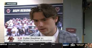 Cutter Gauthier said pregame, “Gonna be a lot of tears for that team over  there” talking about Denver before the National Championship game. Denver  ended up shutting out Boston College 2-0 😬