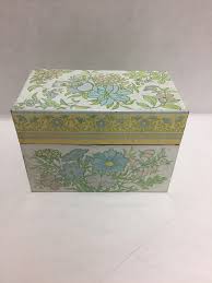Vintage Hallmark Recipe Box Tin Floral Design Green Lavender Blue Lavender Blue Decorative Boxes Floral Design