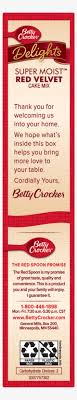 Enriched flour bleached (wheat flour, niacin, iron, thiamin mononitrate, riboflavin, folic acid), sugar, corn syrup, leavening (baking soda, . Betty Crocker Red Velvet Cake Mix Ingredients Png Image Transparent Png Free Download On Seekpng