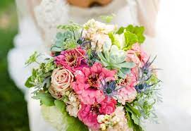 Celebrate your spring wedding with a bright and bold color palette. Bright Spring Wedding Bouquet Pink Green