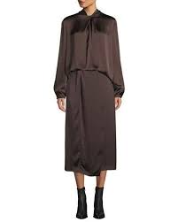 7xyt Vince Knotted High Neck Log Sleeve Silk Blouse Paneled Knot Front Silk Midi Skirt Silk Blouse Vince Clothing Fashion