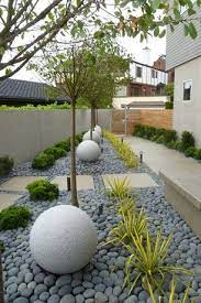The side is lined with shrubs trimmed in rounds. Garden Designs With Pebbles Windowsunity