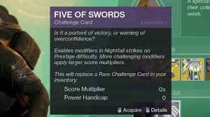 How to unlock the the prestige achievement in destiny 2: Destiny 2 Five Of Swords What Does The 5 Of Swords Challenge Card Do Gamerevolution