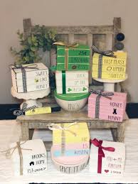 Personalized Mini Books Mini Wood Books Mini Faux Book Stack Tiered Tray Rae Dunn Farmhouse In 2020 Wood Book Book Decor Diy Book