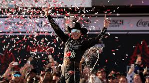 Carson Hocevar celebrates NASCAR's Jack Links 500 victory at Talladega