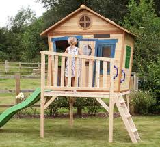 Redwood Den Painted Wooden Playhouse With Slide For Children Tall Platform 90cm Wooden Playhouse With Slide Play Houses Wooden Playhouse