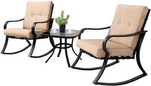 Maybe you would like to learn more about one of these? Solaura 3 Piece Outdoor Rocking Chairs Bistro Set Black Steel Patio Furniture With Brown Thickened Cushion Glass Top Coffee Table Buy Online In Grenada At Grenada Desertcart Com Productid 76403862
