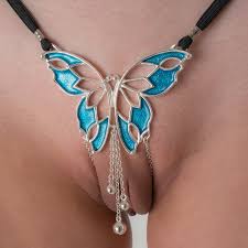 g-string jewel intimate open butterfly blue silver |Sylvie Monthulé