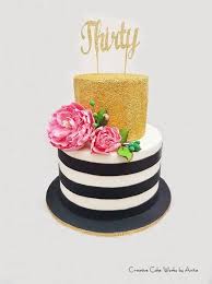 30th Birthday Rose Gold Cake Black White Stripe Gold Confetti Cake With Pink Flowers 30th Birthday Cake 30th Birthday Cake For Her Pink Birthday Cakes 40th Birthday Cakes