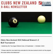 Eight ball is a call shot game played with a cue ball and fifteen object balls, numbered 1 through 15. Clubs Nz 2020 National Women S 8 Ball Tournament Henderson Rsa