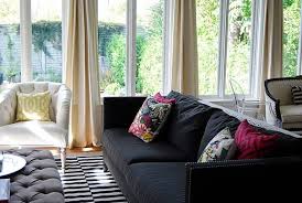 Living Room Black And Beige Curtains Black Sofa With Windows Room Could Paint Table Gray Cream Curtains Stripe Rug Modern Furniture Living Room Home Decor