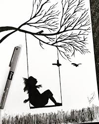 Artistic Bird On Tree Drawing With Nature Tree Drawing Drawings Art