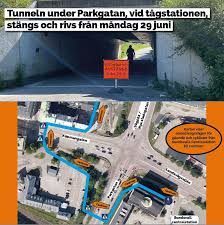 The sixt branch is located on the same side as the train station approximately 300 meter west. Sundsvalls Kommun Fran Mandag 29 Juni Stangs Gang Och Cykeltunneln Under Parkgatan Efter Det Kommer Den Att Rivas Skyltar Med Information Och Hanvisning Till Fran Sundsvalls Centralstation Och Centrum Finns Utplacerade