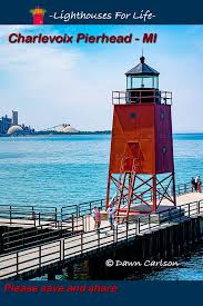 Charlevoix South Pier Light With Ship Download Lake Michigan Digital Photograph In 2021 Lighthouse Tours Lighthouse Photos Lighthouse