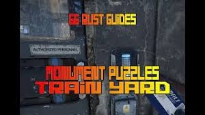 To enter the main building you will need to hit 2 switches and one timer as well as be wearing a hazmat suit as the radiation in to do the trainyard monument puzzle you will need a fuse and blue keycard and green keycard start by. Rust Monument Puzzle Guide Part 2 Train Yard Youtube
