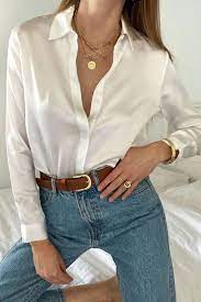 White Satin Blouse Paired With Jeans Cute Casual Outfits Trendy Outfits Fashion Outfits