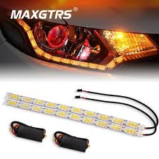 2x Daytime Running Light Car Flexible Drl White Amber Switchback Led Strip Headlight Sequential Flow Turn Signal Waterp Running Lights Waterproof Car Led Strip