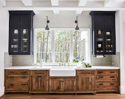 Two Toned Kitchen With Reclaimed Cabinets And Blue Black Upper Cabinets And Grey Crac Kitchen Remodeling Projects Interior Design Kitchen Kitchen Remodel Small