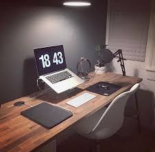 Black And White Wood Desk Wooden Desk Black Walls Tag Someone Who Would Like This Esindesign Minimalsetups Mi Home Office Setup Workspace Inspiration Modern Computer Desk